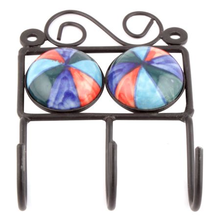 Multicolor Round Ceramic Floral Tiles Hooks